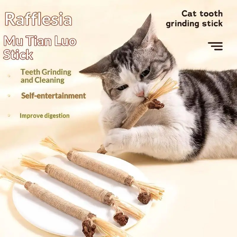 NEW 1/2PCS Cat Toys Made Of Wood Knotweed Teething Sticks Insect Galls Raffia Sisal Rope Teeth Cleaning Toys Cat Teasing Sticks