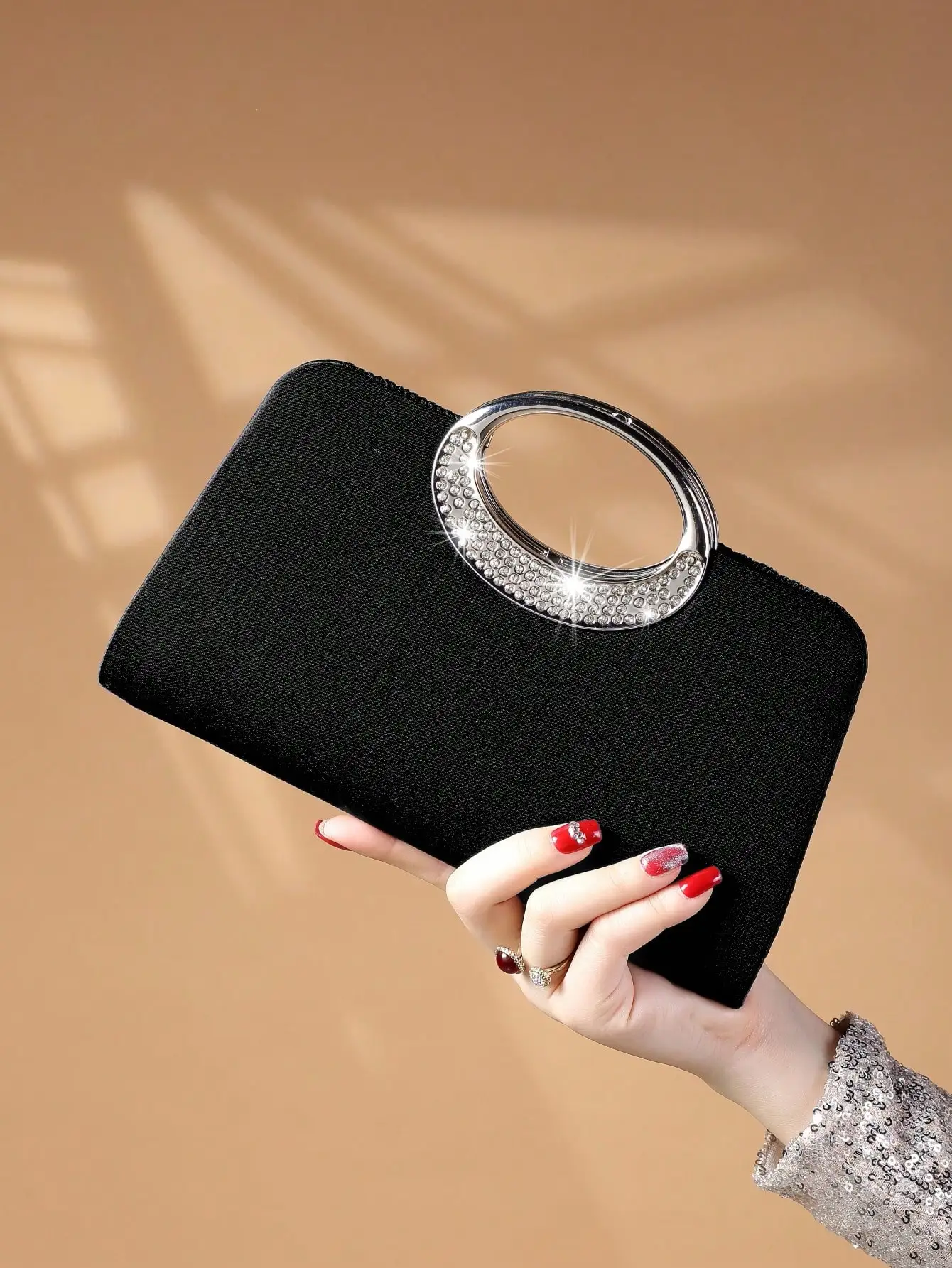 Glitzernde Damen-Clutch aus Metall mit Strasssteinen – elegante, glänzende Abendtasche für Hochzeit/Abschlussball