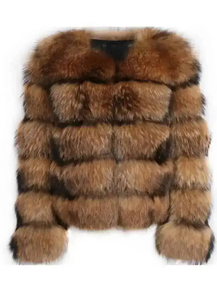 Casual Gradient Faux Fur Coat For Women Thick Warm Patchwork Short Round Neck Coats 2026 Autumn New 23Z3YJL