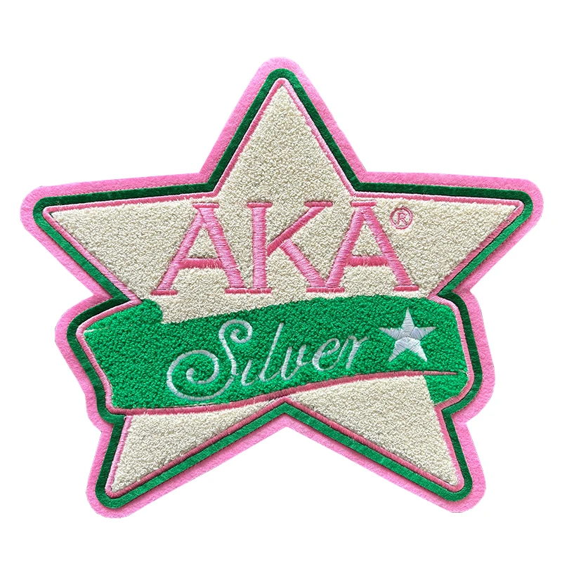 AKA Silver Star Patch, Chenille Embroidered Iron on Patch for Sweatshirt, Alpha Kappa Alpha Sorority, Gray&Cream, 11 inch