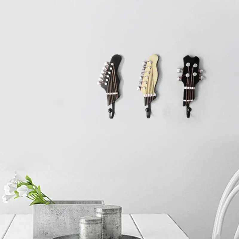 3pcs/Set Creative Resin Hook Guitar Head Shaped Hanger Key Clothes Hat Coat Towel Wall Holder Home Kitchen Storage Tools