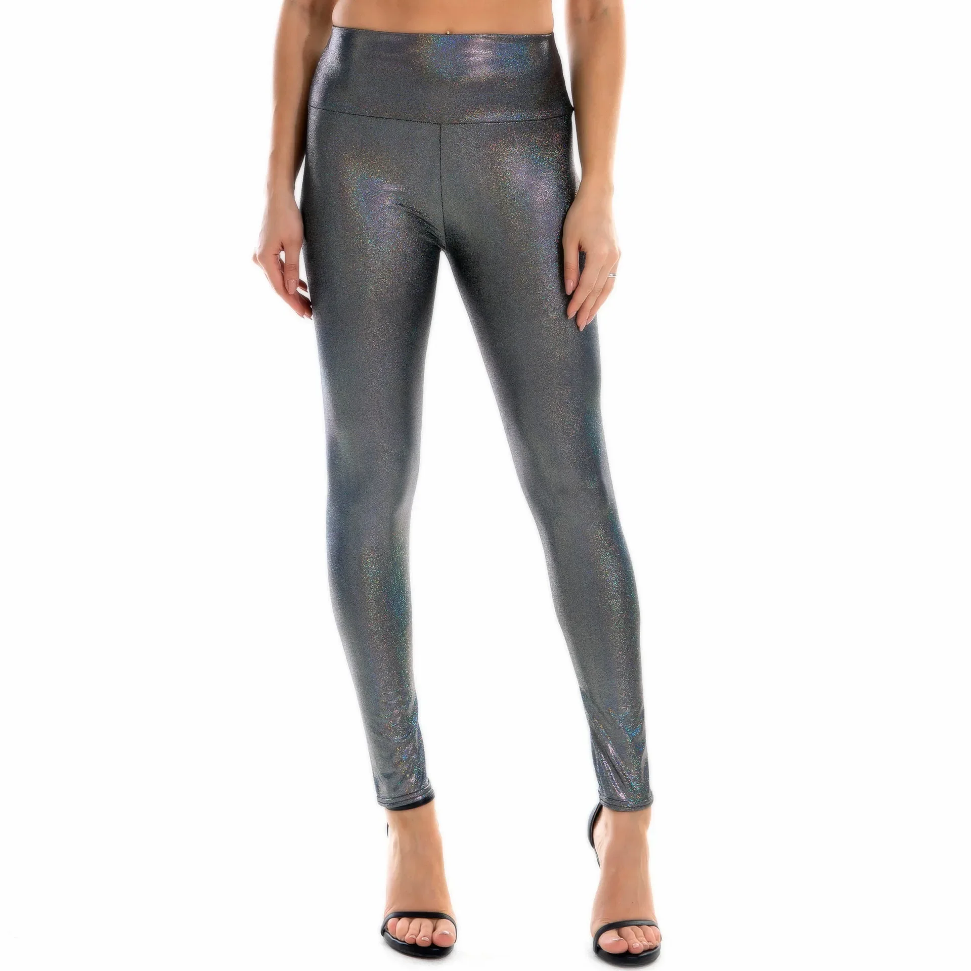 Women Metallic Leggings Shiny Skinny Pants High-Waisted Holiday Trousers Stretchy Streetwear Christmas Gift Gym Legging Elastic