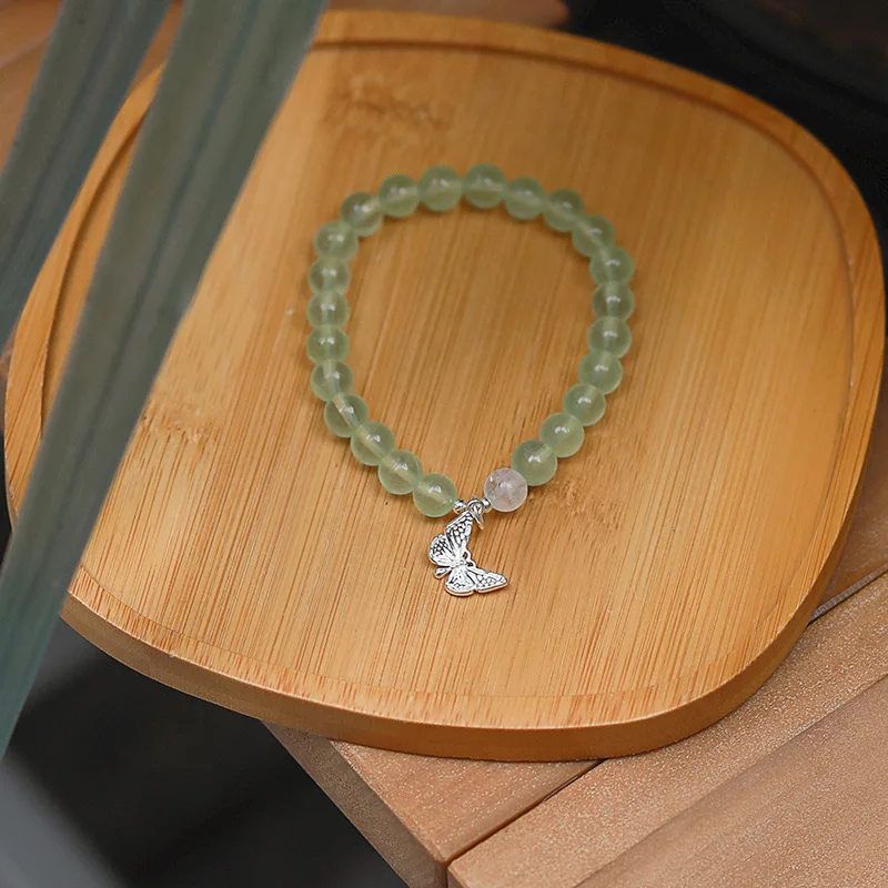 

Natural Prehnite S925 Sterling Silver Adjustable Bracelet, Fairy Core Healing Energy Women