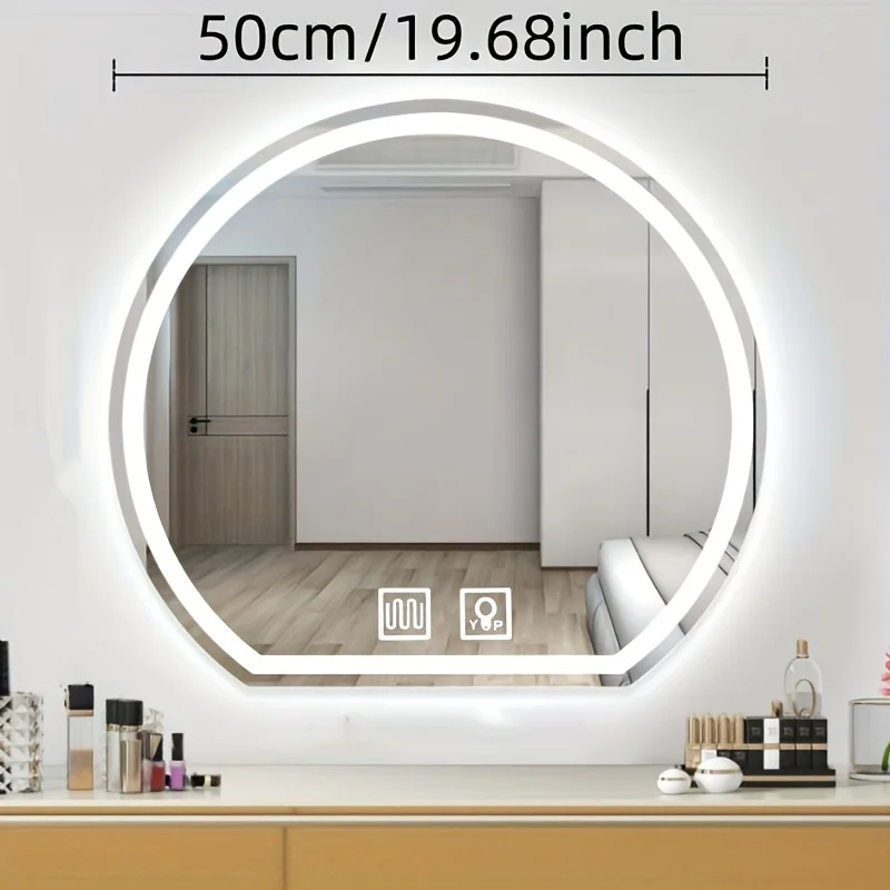 Tingkatkan kamar mandi Anda dengan cermin LED cerdas semi-bundar ini anti-kabut & sentuhan ganda!