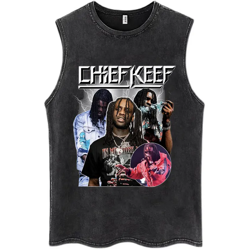 Chief Keef CHIRAQ Savage Wash Sleeveless T Shirt Men's Fashion Vintage Tank Tops Gothic Hip Hop Cotton Oversized Tops Streetwear