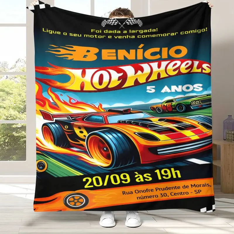 H-Hot Wheels Track Cityscape Racing Cartoon Flannel Blanket,Cozy Warm Throw Blanket for Bed,Sofa,Living Room,Camping,Home Decor