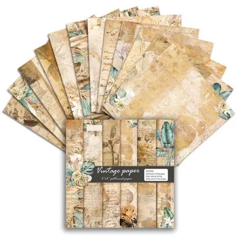 24 Sheets/Set Vintage Craft Paper Pads Cutting Dies Art Background Origami Scrapbooking Card Making