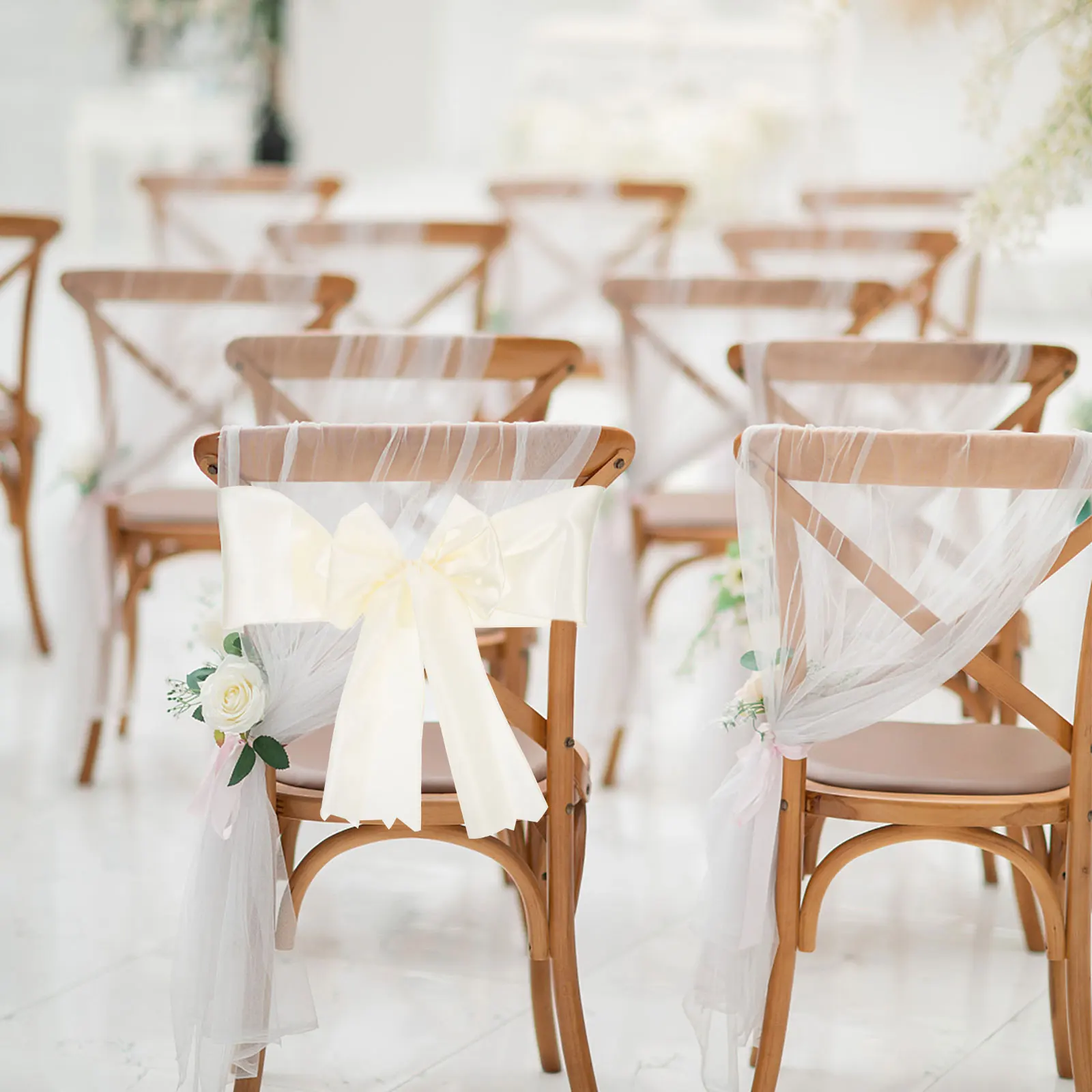 

10Pcs Chair Sashes Satin Bow Tie Back Ribbons for Wedding Banquet Party Decor Smooth Shiny Silky Touch Create Elegant Ambience