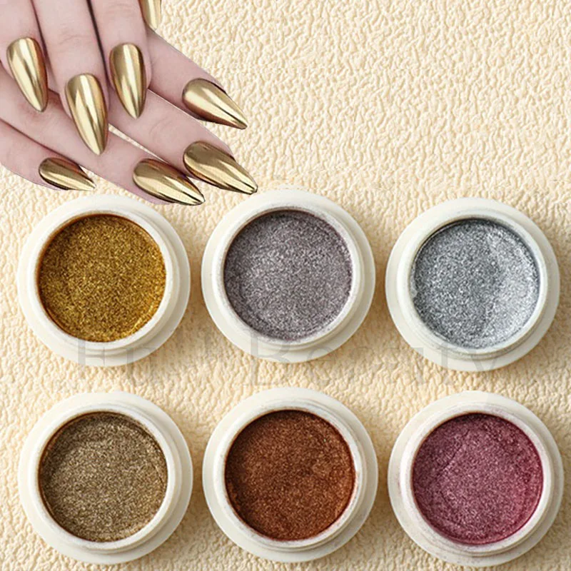

6 шт., золотой металлик, зеркальный блеск, розовое золото, серебро, порошок для ногтей, пыль, УФ-гель-лак, хромированный растительный пигмент, маникюрный декор MJSF01