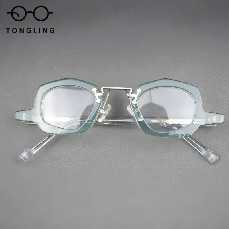 High-Quality Fashion Women Handcrafted Premium Acetate Classic Unique Niche Retro Men Artistic Casual Polygonal Spectacle Frame