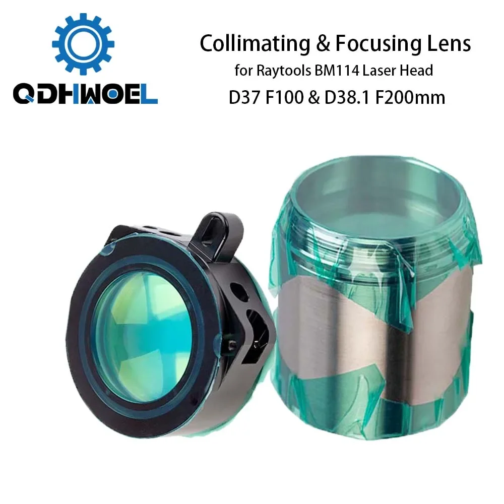 QDHWOEL BM114 Collimating & Focusing Lens D37 F100 & D38.1 F200mm with Lens Holder for Raytools Laser Cutting Head BM114