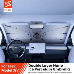 YZ For Tesla Model 3 Y highland 2024 Car Sunshade Umbrella Foldable Front Sunscreen Heat Insulation Front Parasol Car Accessorie