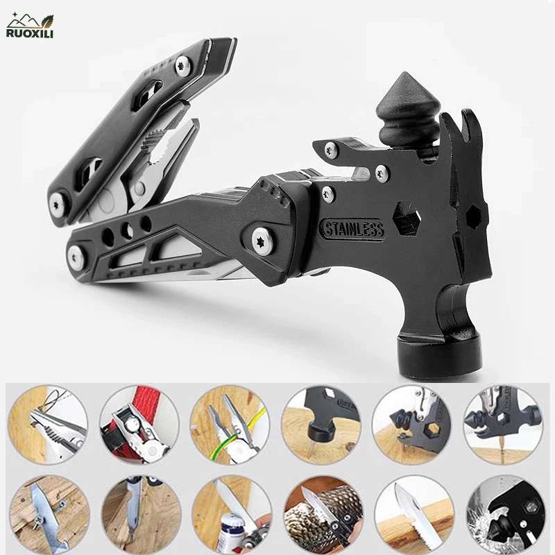 

16-in-1 Multifunctional Hammer Portable Car Camping Survival Tool with Window Breaker Seatbelt Cutter for Outdoor