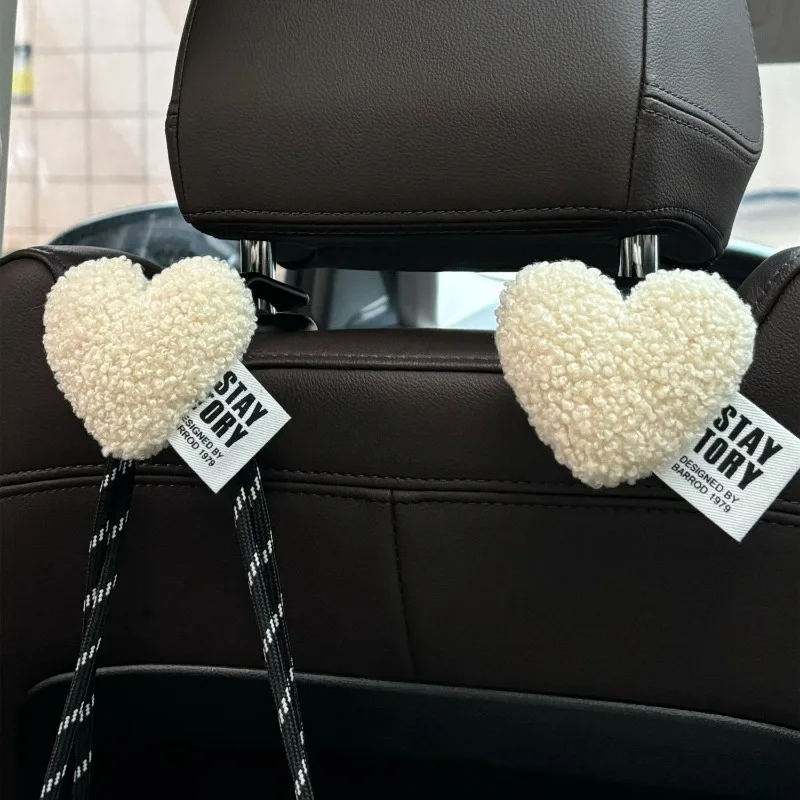 Cars Seat Back Headrest Hook Storage Cartoon Cute Soft Stuffed Plush Love Heart Hooks Hang Handbag Hook Auto Interior Decoration