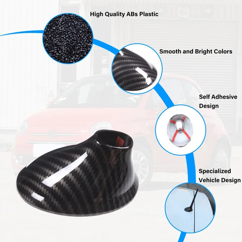 ABS Carbon Fiber Exterior Dome Shark Fin Antenna Cover Trim Roof Aerial Cap Shell For Fiat 500 Abarth 595 2010-2015 Accessories view 6