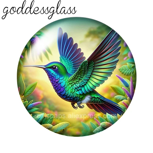 Flying Hummingbird Flowers 10pcs 12mm/18mm/20mm/25mm Round Photo Glass Cabochon Flat Back Making Findings DIY Snap Buttons - view 5