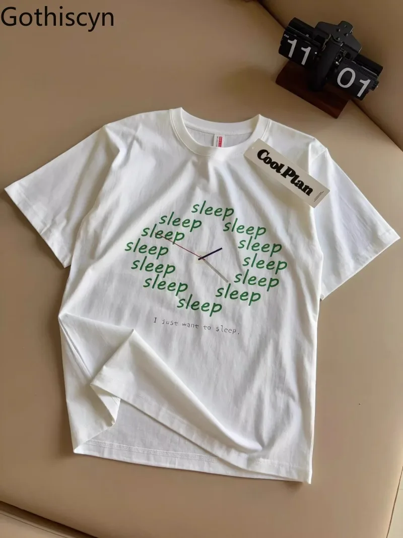 

Gothiscyn I Just Want To Sleep Printed T-shirt for Men and Women's Summer Couple O-neck Loose Short-sleeved T-shirt