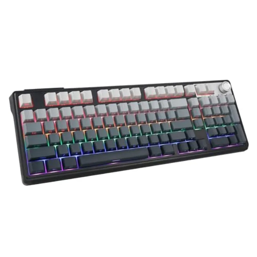 Wireless Mechanical Gaming Keyboard with Knob Bluetooth 5.0/2.4GHz/USB-C Wired Hot Swappable Red Switches Anti-Ghosting Led Bac