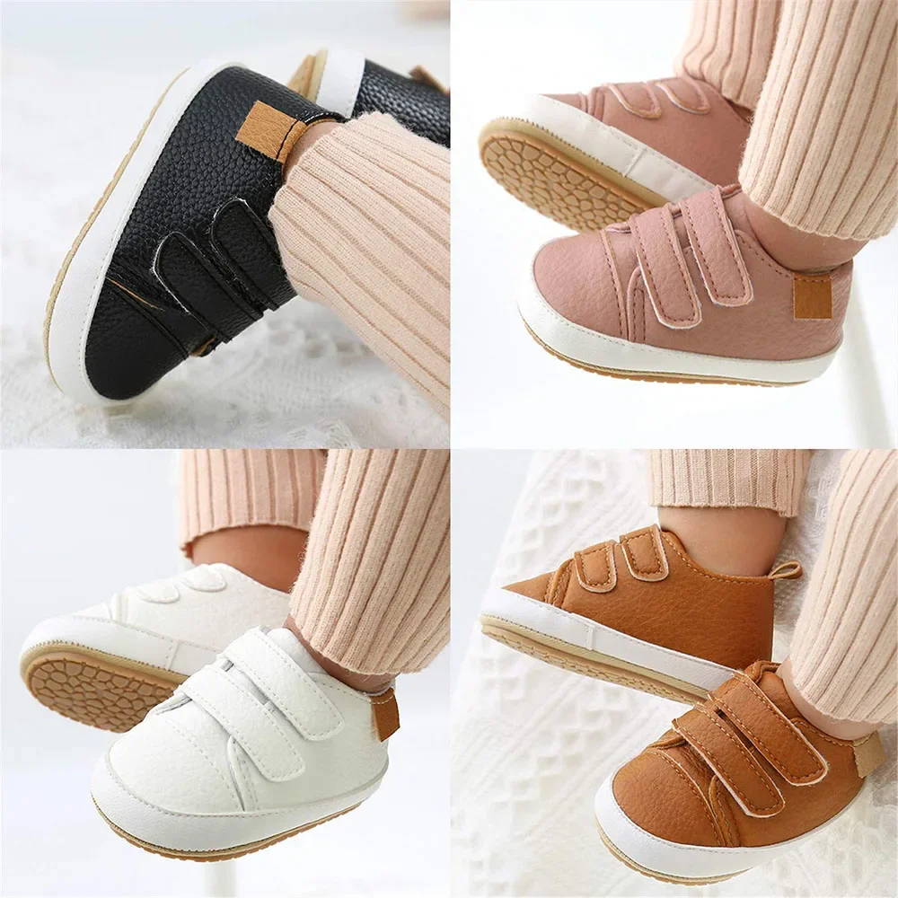 2024 Unisex Baby Boys Girls High-Top Ankle Sneakers Soft Rubber Sole Infant Crib Shoes Toddler First Walkers