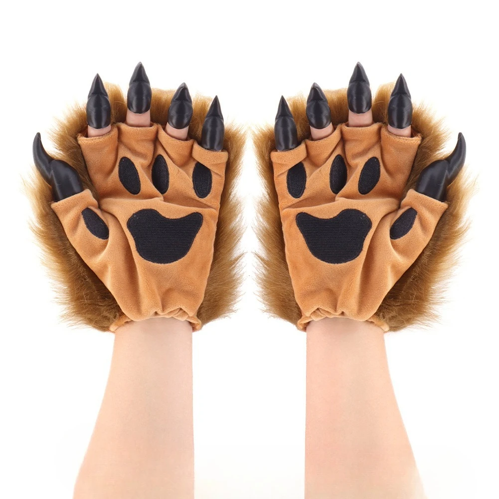 

Плюшевые перчатки в виде лапы животных, 3D острые ногти, зверь, пальма, зимние теплые носимые перчатки, нарядные аксессуары для костюмов для Хэллоуина, косплея
