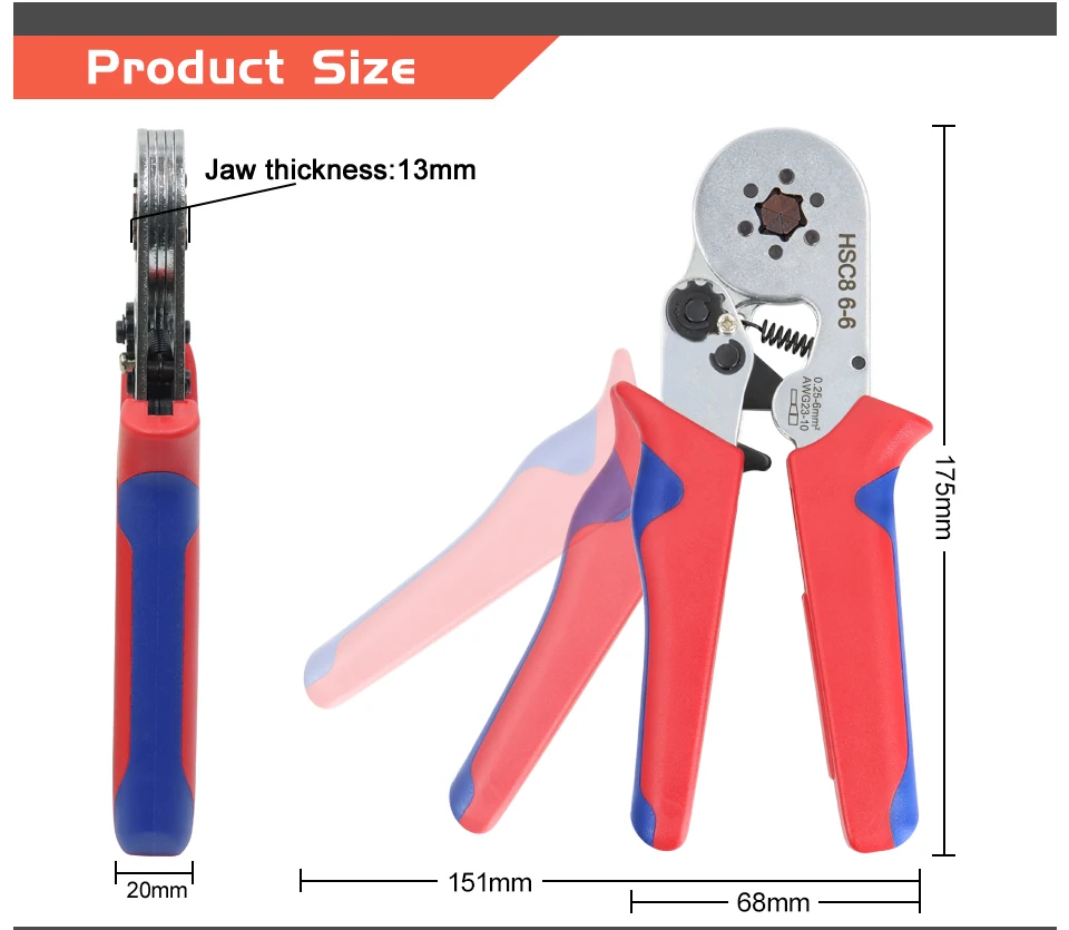Ferrule Crimpen Werkzeug HSC8 6-4/6-6 Elektrische Crimper Zange Für Draht Ende Crimp Rohr Terminals Elektrische Schaltung Reparatur – Detail 7