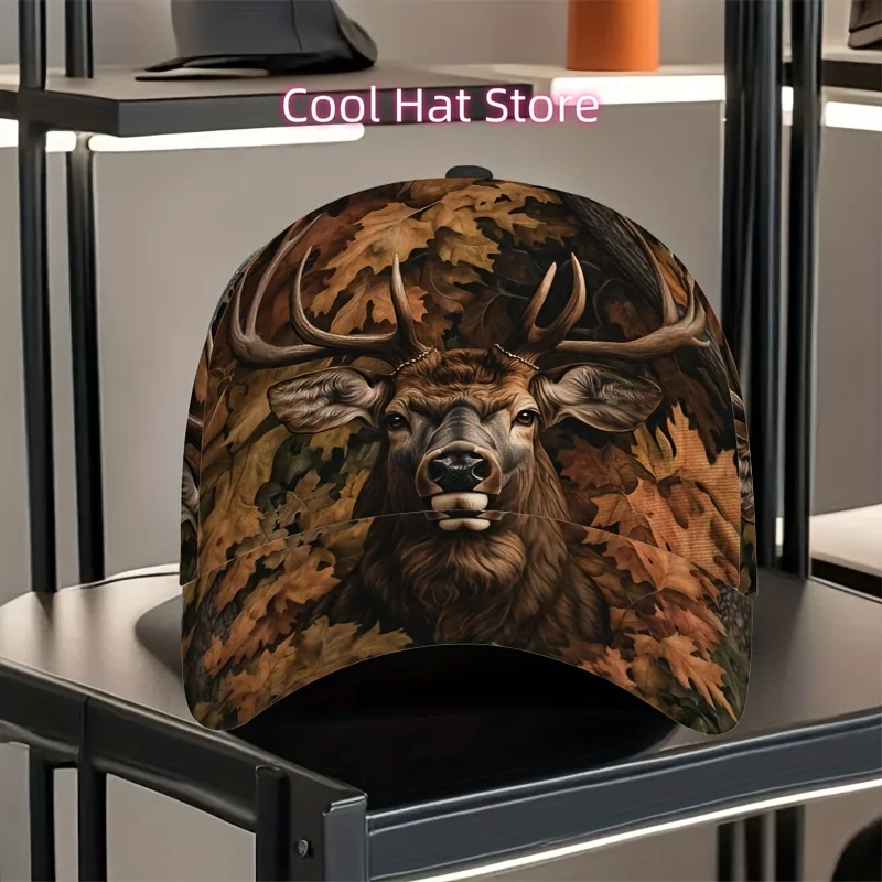 1pc Men'S Autumn Baseball Cap Featuring a Realistic Print of a Brown Deer with Antlers in The Woods, Lightweight with an Adjusta