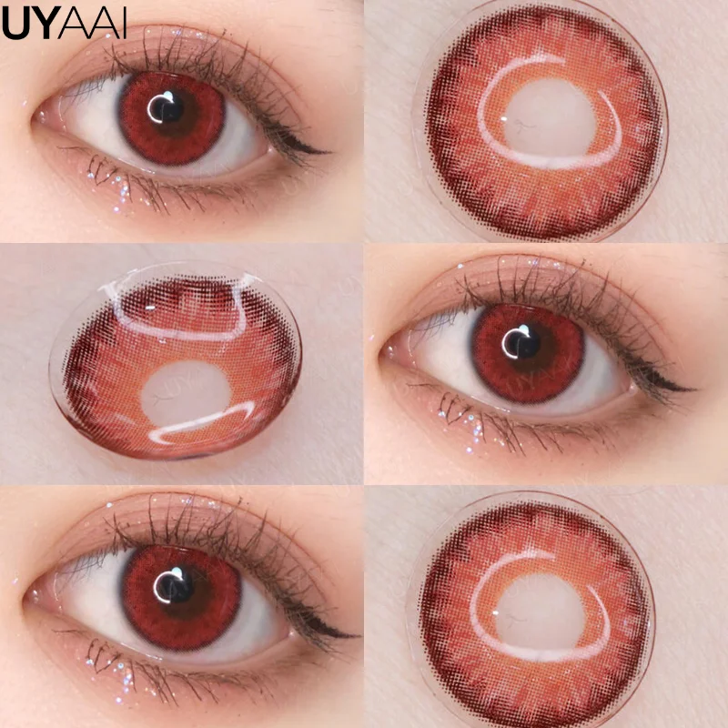 UYAAI-lentes de contacto de Color rosa para Cosplay, lentillas de Anime de moda coreana, cosméticos para ojos, lentillas de colores, lentes rojas, 1