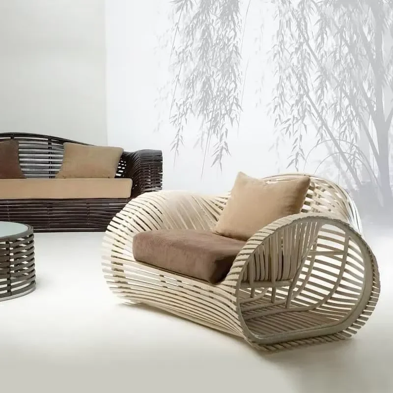 Luxury Outdoor Furniture All Weather Woven Pattern Terrace Sofa Set