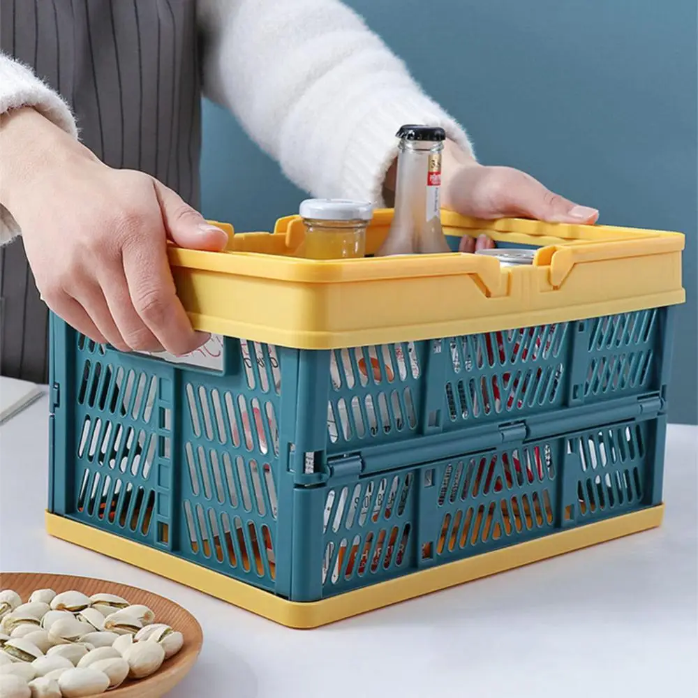 Plastic with Handle Storage Home Collapsible Shopping Basket Folding Crate Milk Toys Food Clothes Books Holder