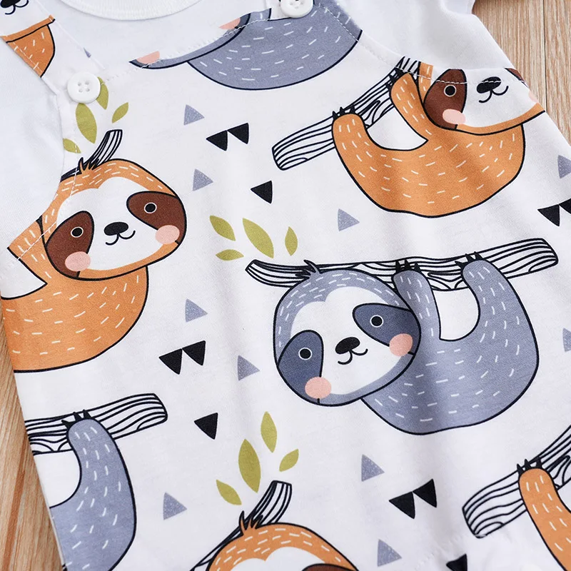 Summer Boys and Girls Cute Cartoon Sloth Comfortable Casual Short Sleeve Round Neck Baby Bodysuit