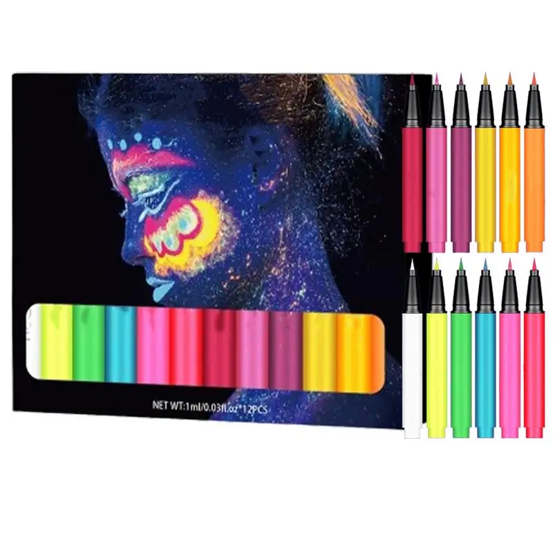 12 Farben matt Augen stift flüssig schnell trocknend Make-up Augen stift Set matt UV Lumineszenz fluor zierend glühen Augen stift für Make-up