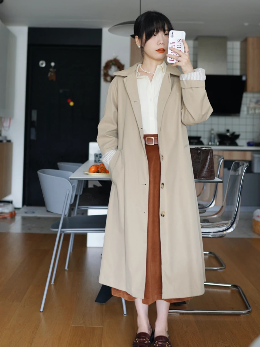

Classic Never Goes out of Sle Single Button Commuter Straight Leg ket Khaki Anti Wrinkle Small Size Women's Coat Jaet