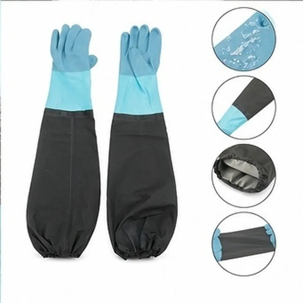 1Pair Waterproof Rubber Gloves Length For For Kitchen Cleaning Heavy Duty Dishwashing