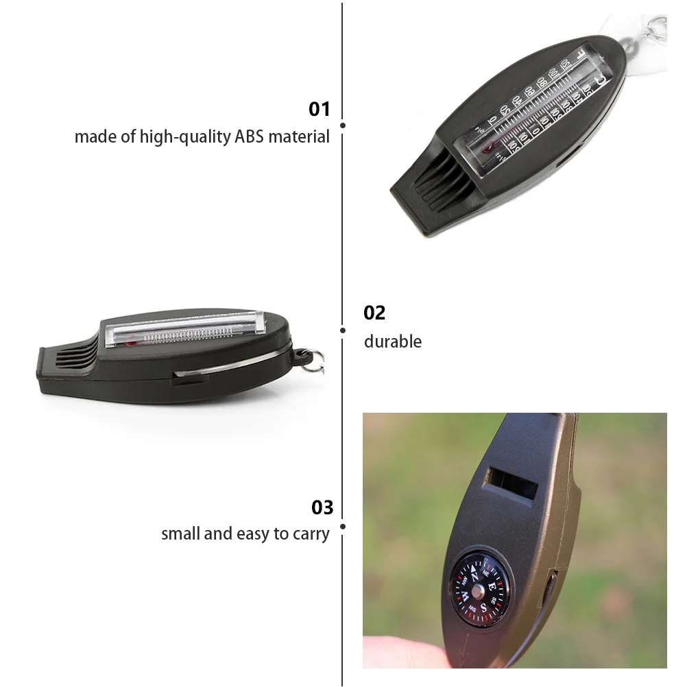 3 قطعة صفارة إنقاذ متعددة الوظائف مع بوصلة ميزان الحرارة عدسة مكبرة للتخييم في الهواء الطلق التنزه الصيد القوارب