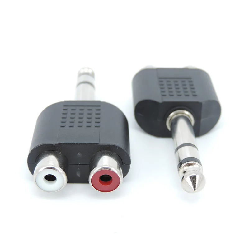 10pcs 6.35 / 6.5 mm Male to Dual RCA Female audio and video adapter connection lotus three split RCA RF connector AV