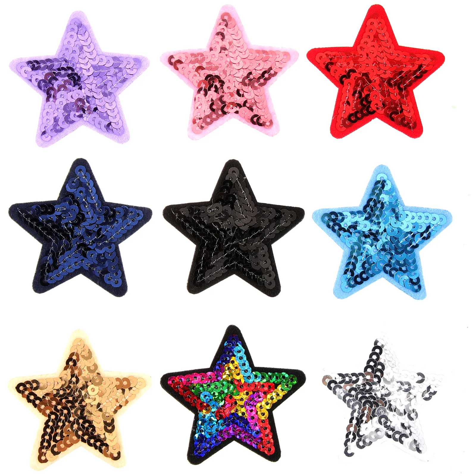 

9Pcs Sequins Star Patches Self-Adhesive Iron on Not Washable for Jeans Jackets Backpacks Hats DIY Decoration Star Patches
