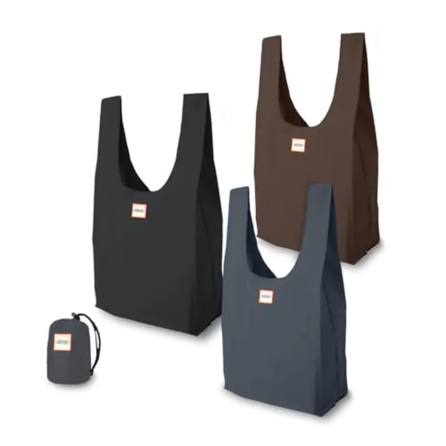 

Foldable Reusable Shopping Bags in 1 Compact Pouch Luxury Quality Recycled Fabric Holds 50+ lbs Machine Washable Pouch Fits in