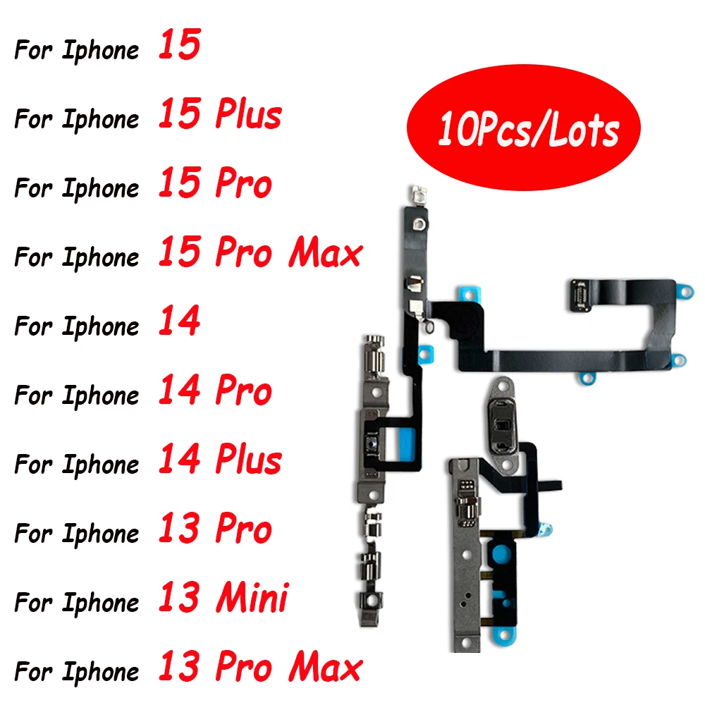 

10Pcs，Power Button Switch & Volume Up / Down On / Off Button Flex Cable For Iphone 13 14 15 Pro Max 13 Mini 14 15 Plus