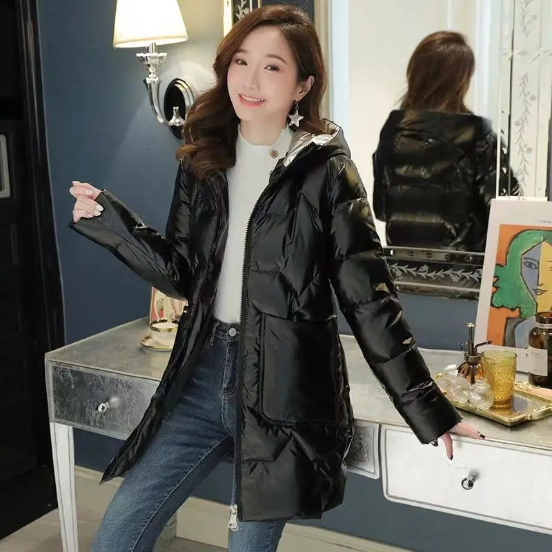 

New Winter Puffer Coat For Women Glossy Down Cotton Jacket Stand Collar Thick Warm Parkas Female Padded Outwear 2023