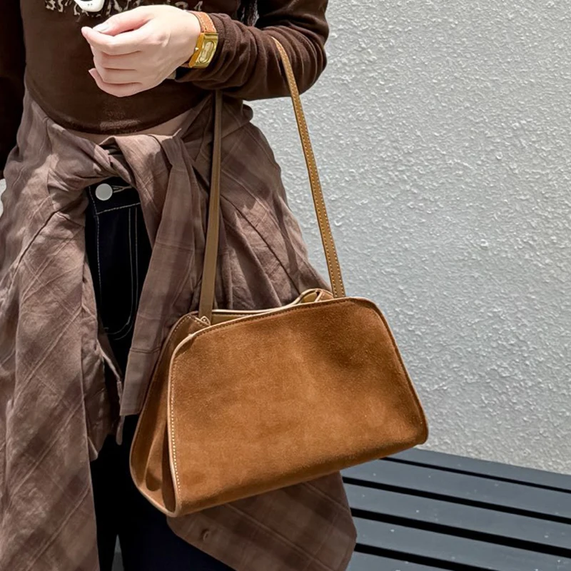 

Suede Women's Armpit Bag 2025 Autumn New Niche Design Simple Antique High-Quality Hand-Laundry Single Shoulder Crossbody Bag