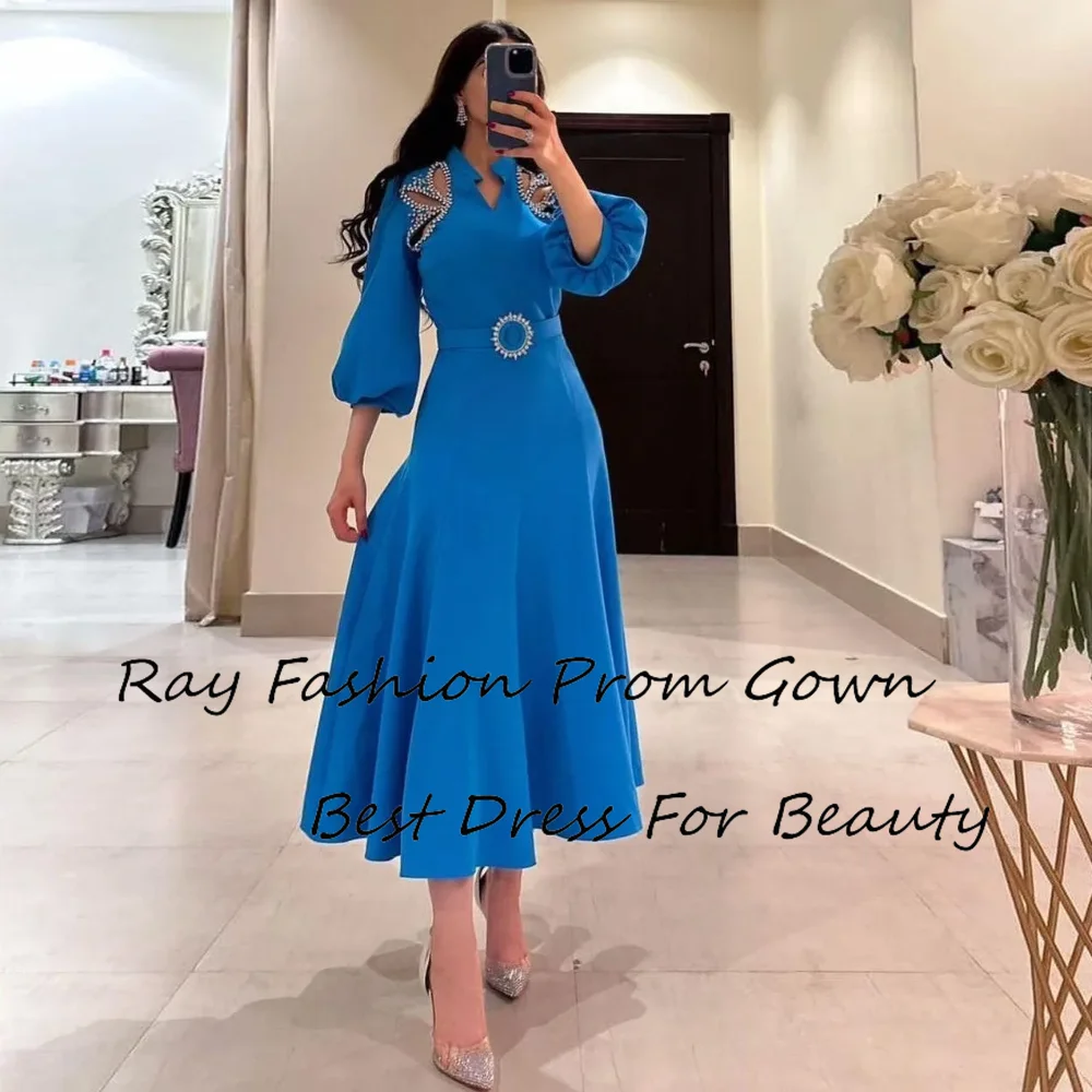 

Женское вечернее платье-трапеция Ray Fashion, ТРАПЕЦИЕВИДНОЕ ПЛАТЬЕ с высоким воротником и рукавом три четверти, украшенное кристаллами, для официального мероприятия, Саудовская Аравия