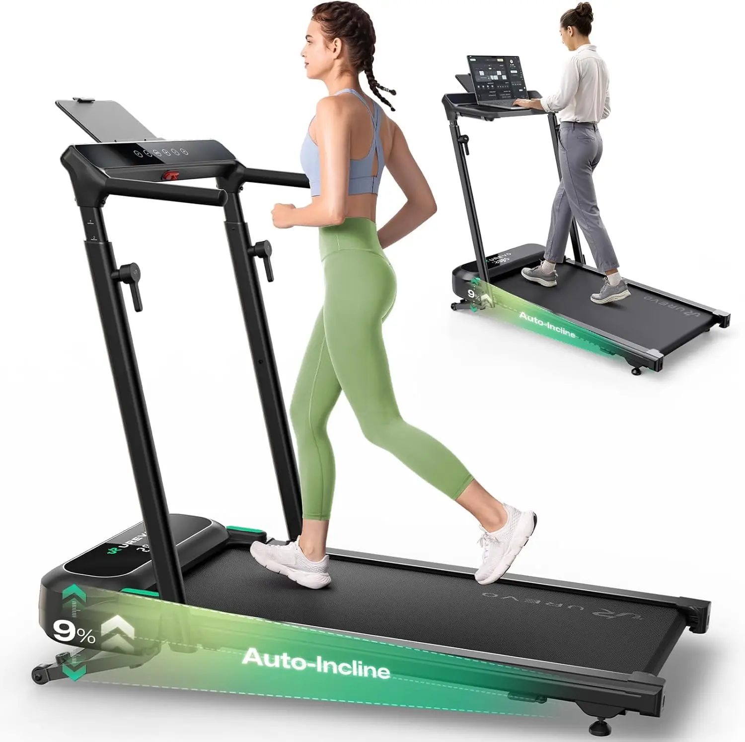 Auto Incline 12% Walking Pad with AI App, Adjustable Handlebar & Multifunctional Desk, Quiet Motorized, Custom