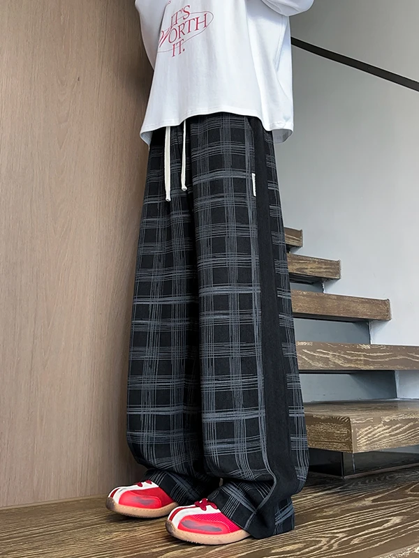 

Вельветовые брюки в американском стиле ретро, мужские весенне-осенние клетчатые повседневные широкие брюки, модные тяжелые свободные прямые брюки