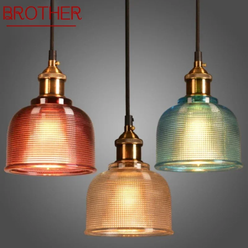 

BROTHER Nordic Brass Pendent lamp Modern Bedroom Bedside lamp Color Glass LED Restaurant Bar Aisle Chandelier