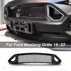 Car Grill Front Grille Plastic Replacement Bumper Hood Mesh With LED Light Auto Kit For Ford Mustang 2018-2022 RTR Style