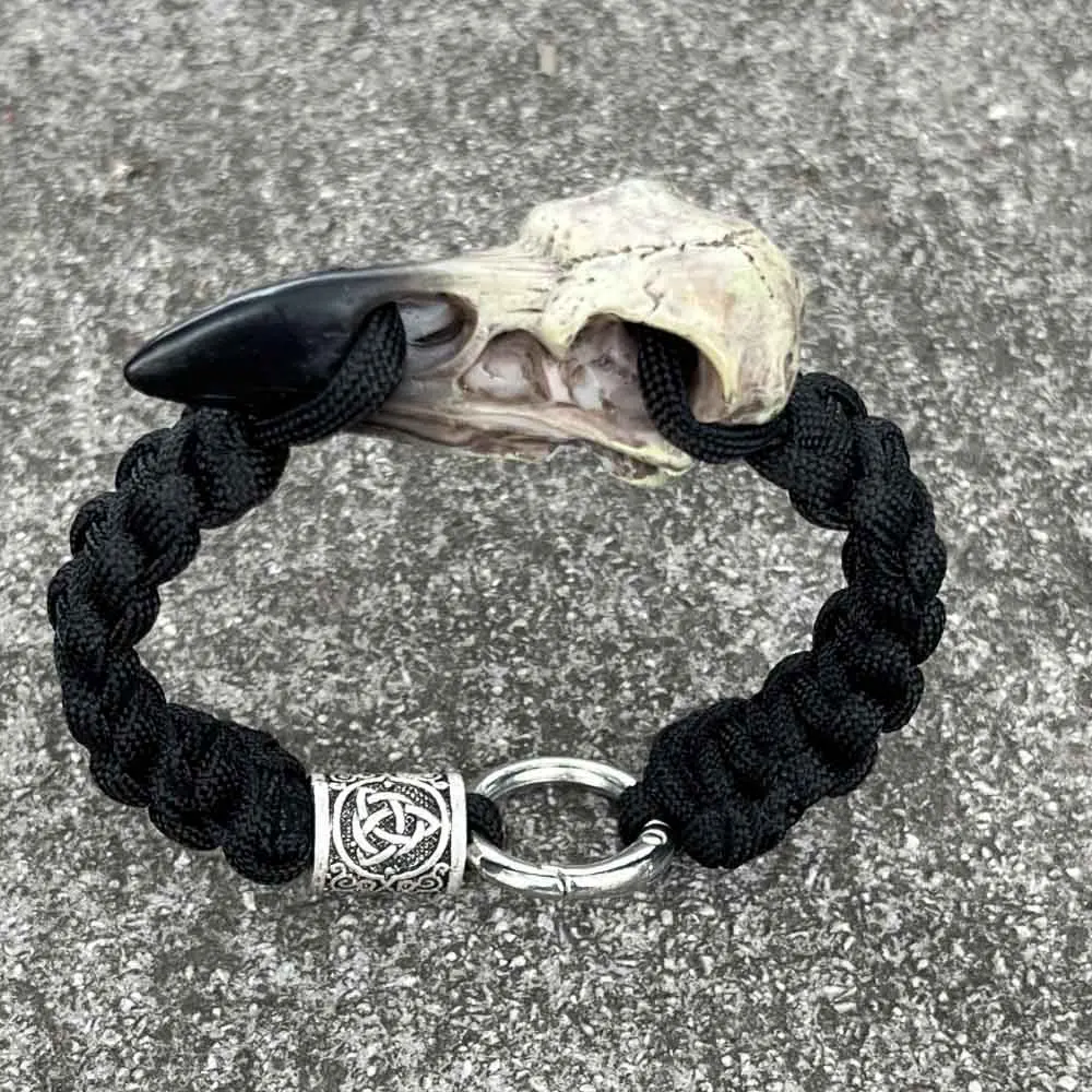 Nostalgia Punk Rock Odin Raven calavera joyería de resina pulsera vikinga runa rúnica cuenta Paracord cuervo esqueleto brazalete Accesorios