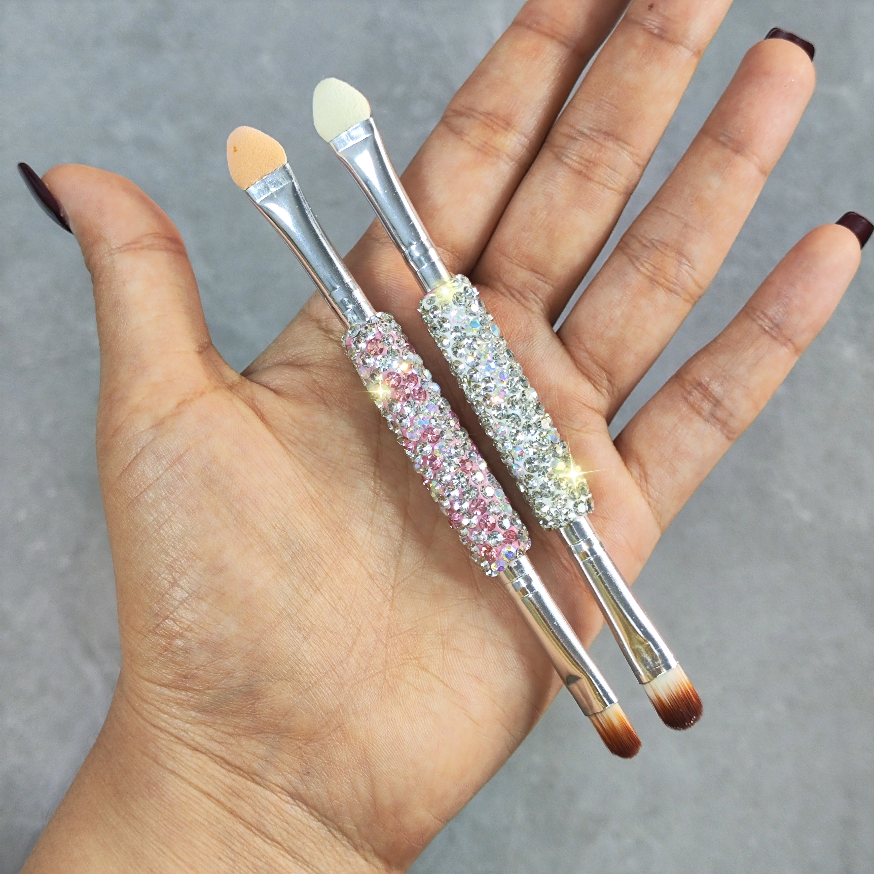 

High appearance level double head sponge eyeshadow Brush Artificial diamond set travel portable soft eyeliner eye makeup brush