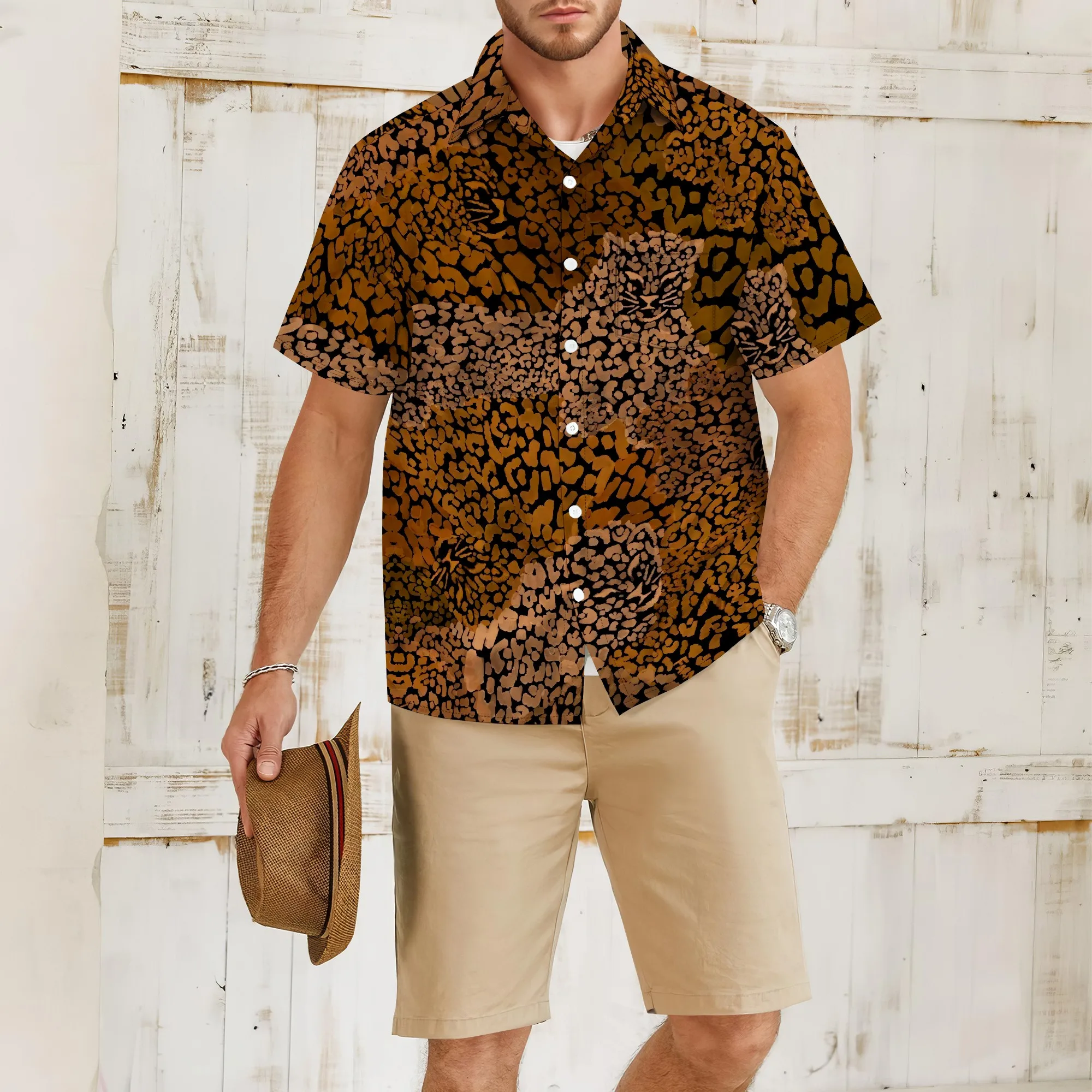 

Men's Casual Striped Shirts Button Down Short Sleeve Blouse Summer Hawaiian Shirt S-3XL