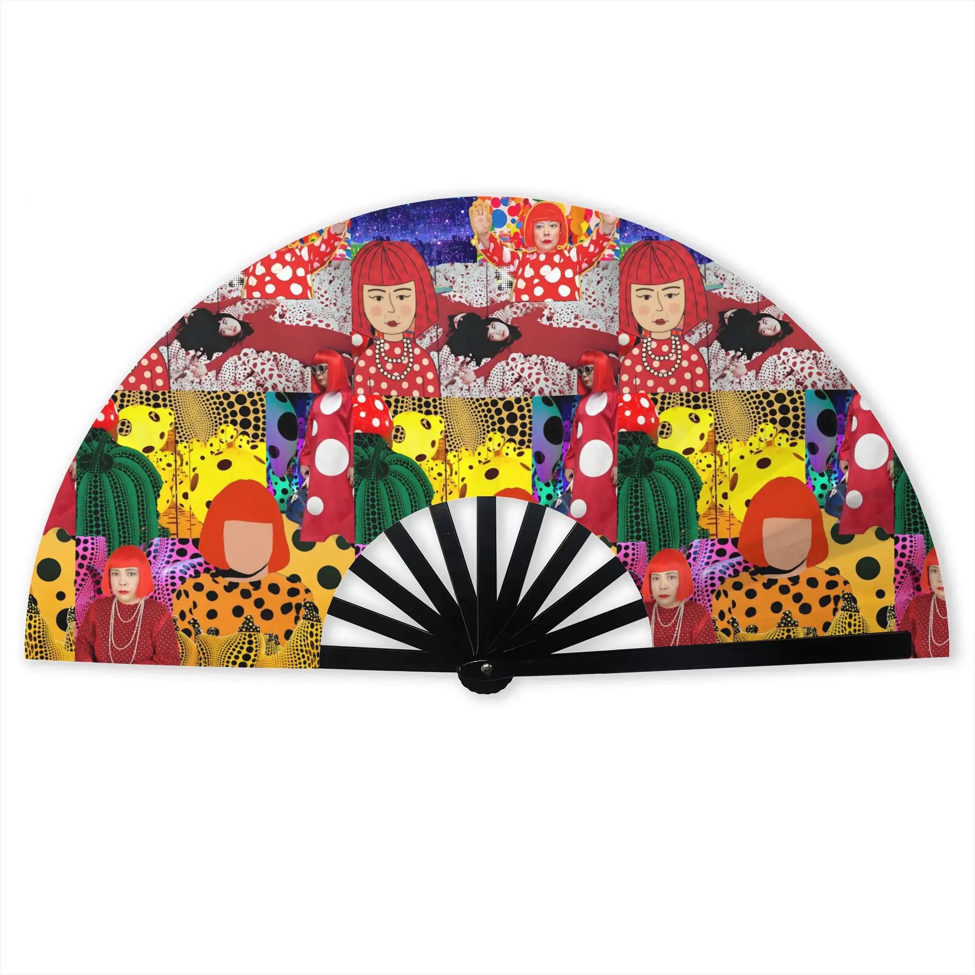 Yayoi Kusama Aesthetic Portable Pocket Fan Outdoor Abstract Art Polyester Folding Fan Chinese Dance Handheld Cooling Fans