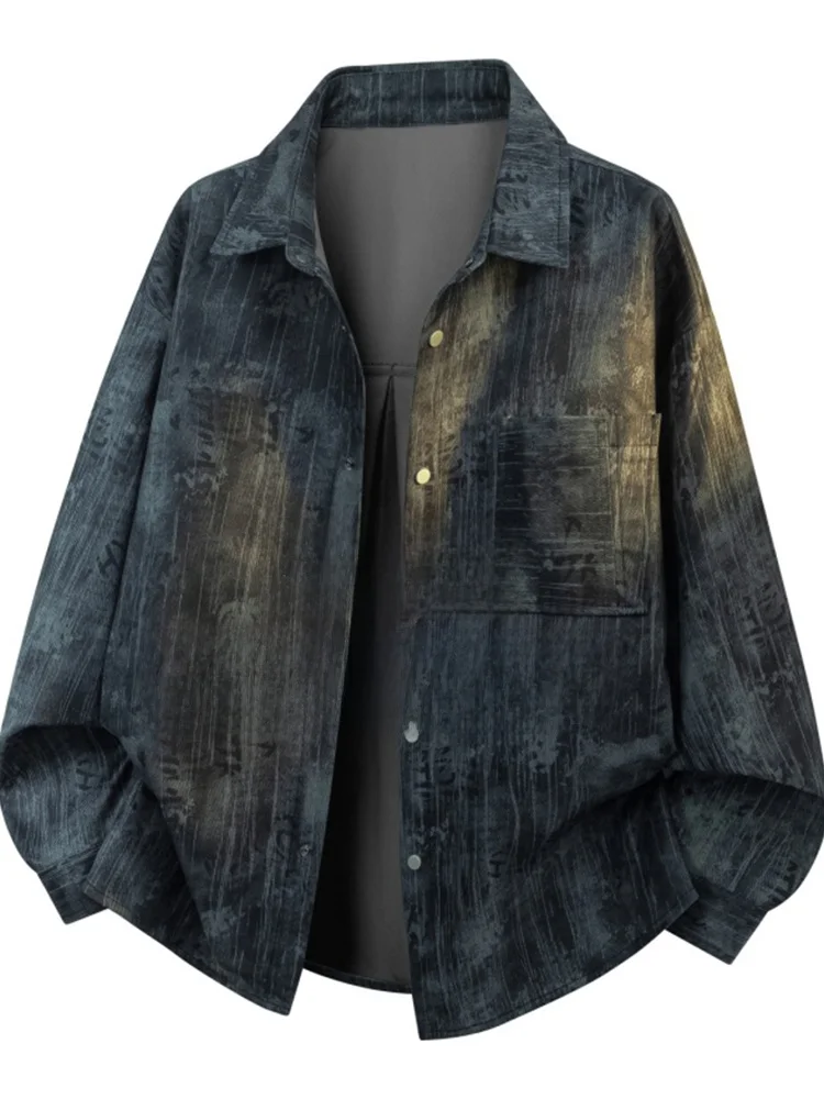 

Мужская свободная куртка оверсайз с эффектом тай-дай, повседневная, с воротником, весенняя, новая, стильная, универсальная, удлиненная, верхняя одежда